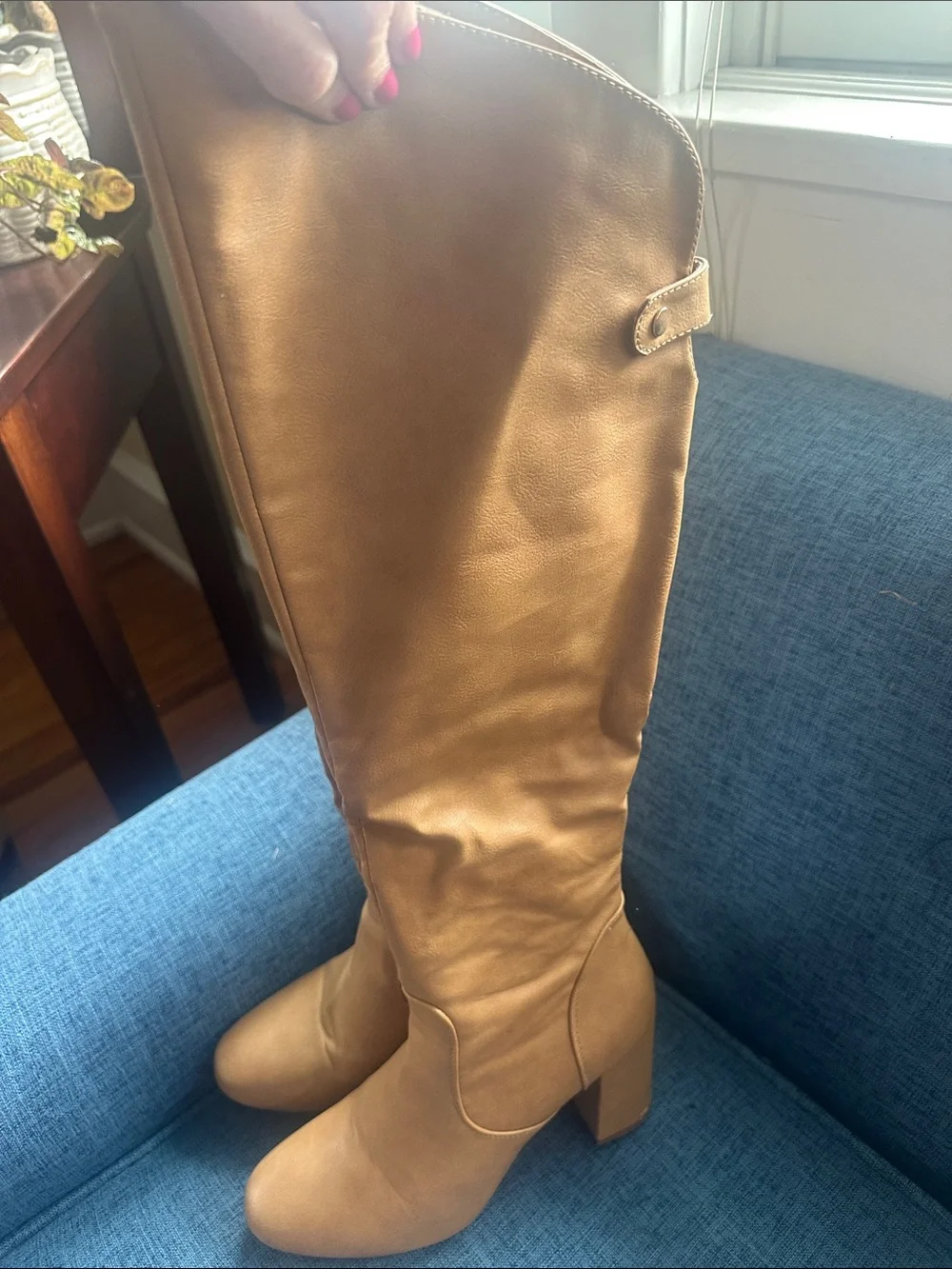JustFab Tan Over-the-Knee Block Heel Boots